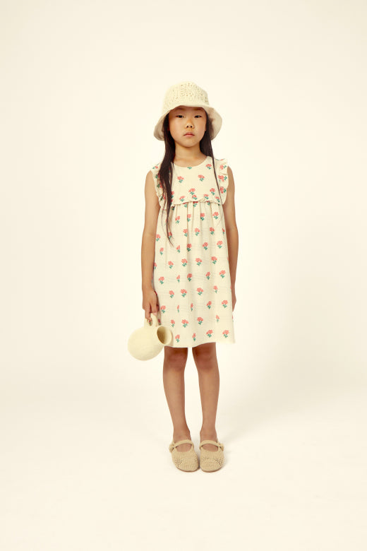 Mipounet - coraline frill dress - jacquard - ecru/coral