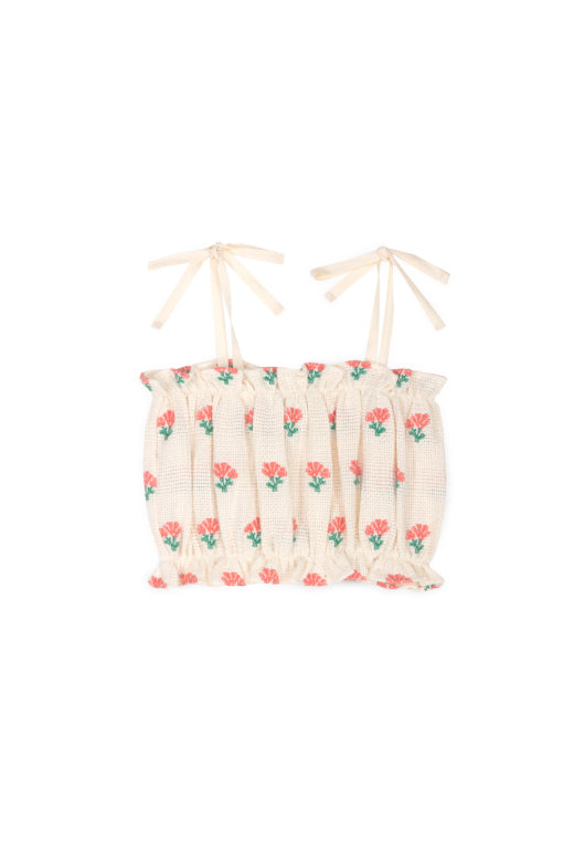 Mipounet - coraline smock top - jacquard ecru/coral