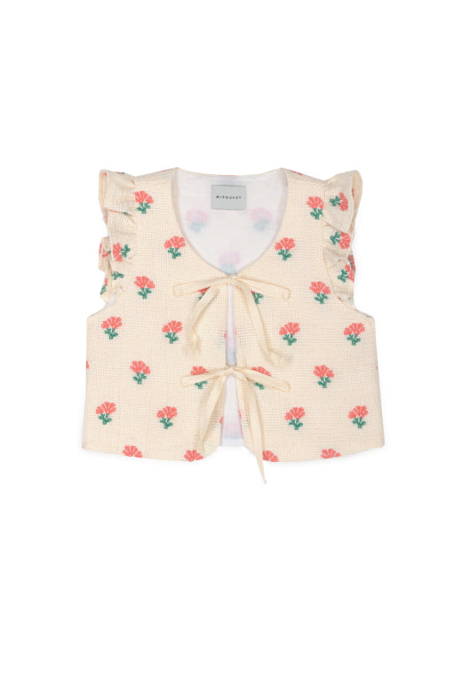 Mipounet - coraline waistcoat - jacquard - ecru/coral