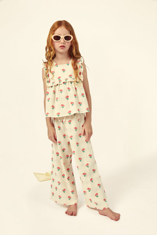 Mipounet - coraline jacquard pant - ecru/coral