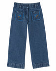 Emile et Ida - kids - denim embroidery pants - blue