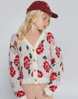 Mipounet - alma - flower cardigan - ecru/rio red