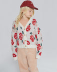 Mipounet - alma - flower cardigan - ecru/rio red
