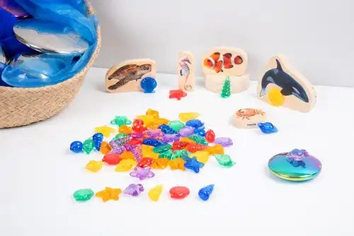 Sensory play - transparant color shells