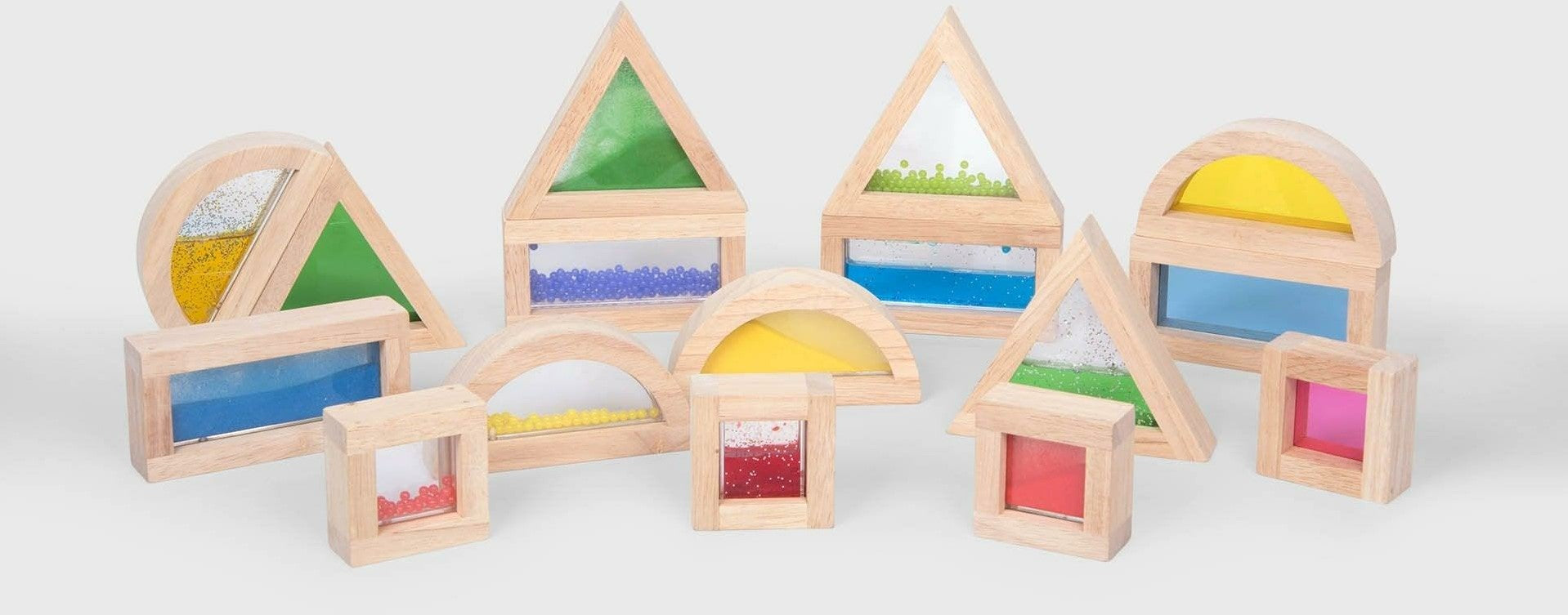 Sensory play - transparant wooden blocks